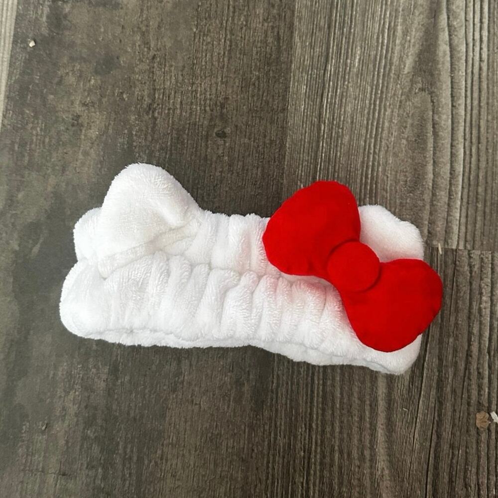 sanrio creme plush headband white red bow soft